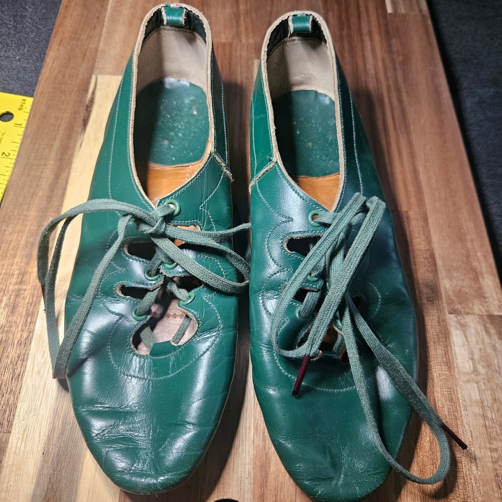 Vintage Green Leather Irish Dance Ghillies Hard Shoes Celtic Performance Shoes